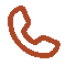 An orange outline of a traditional telephone receiver on a white background.