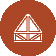 A stylized orange triangle with a white outline, representing a tent-like shape, set against a circular brown background. The design appears simple and geometric, reminiscent of an outdoor or camping theme.